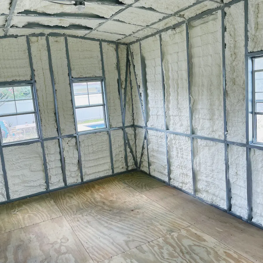 Closed-cell spray foam insulation applied to wall cavities in a residential project in New Iberia